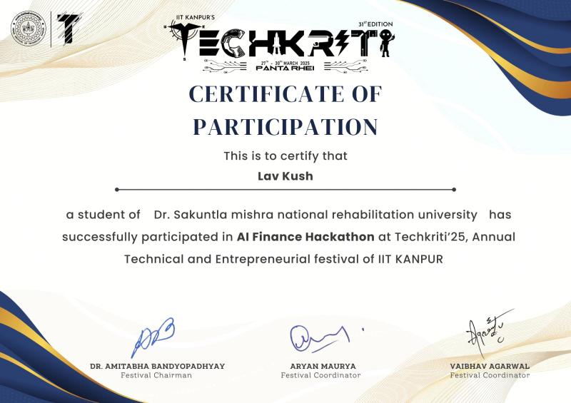 AI Finance Hackathon Certificate