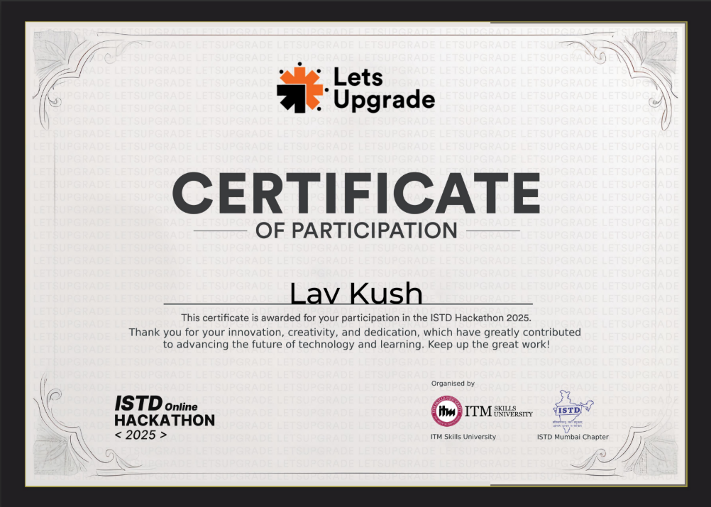 ISTD Online Hackathon Certificate